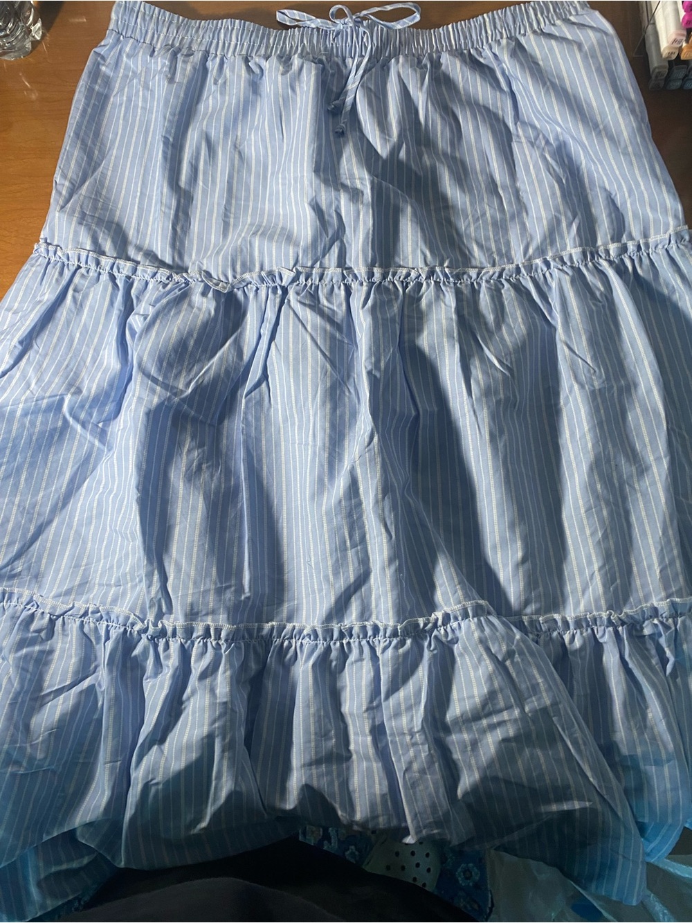 Celebrity Pink Light Blue & White Striped Ruffle Bed Skirt
